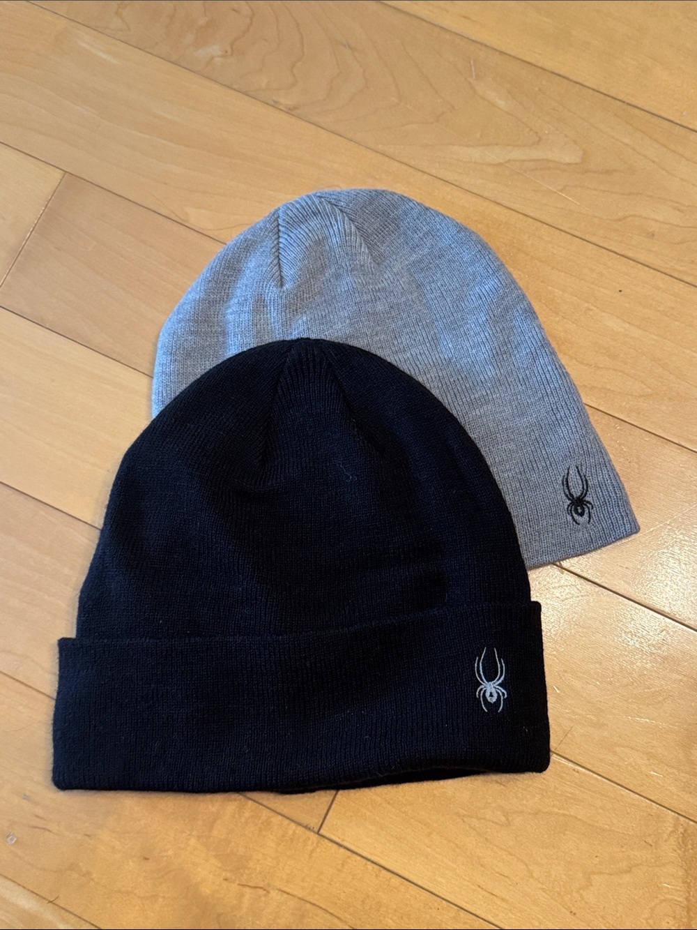 Spyder Two-Pack Knit Beanies in Black & Grey, Half Fleece Lined